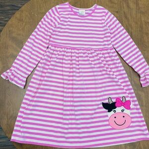 Casual Pink and White Sundress with Long Bishop Sleeves